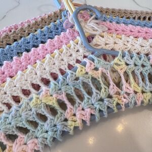 10 Vintage Handmade Crochet Clothes Hangers Colorful Yarn Cottage Core His & Her